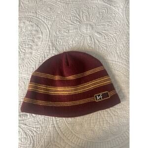 Abercrombie & Fitch Striped Knit Beanie Hat – Maroon/Gold A&F92 Logo